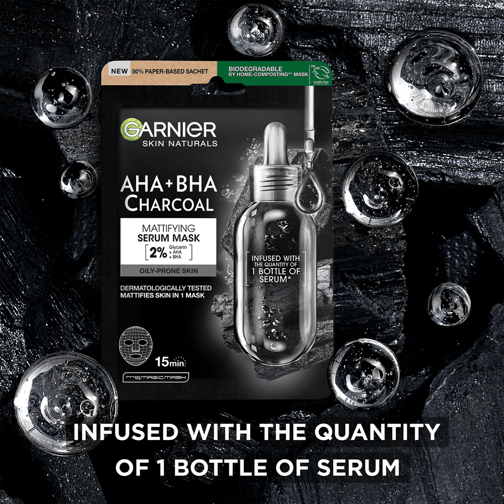 Garnier - AHA+BHA Maschera In Tessuto Carbone